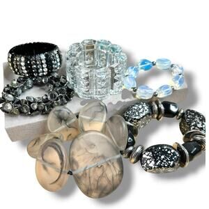 Bold Statements Bracelets Lot Black Silver Clear Tones Good Condition Wearable
